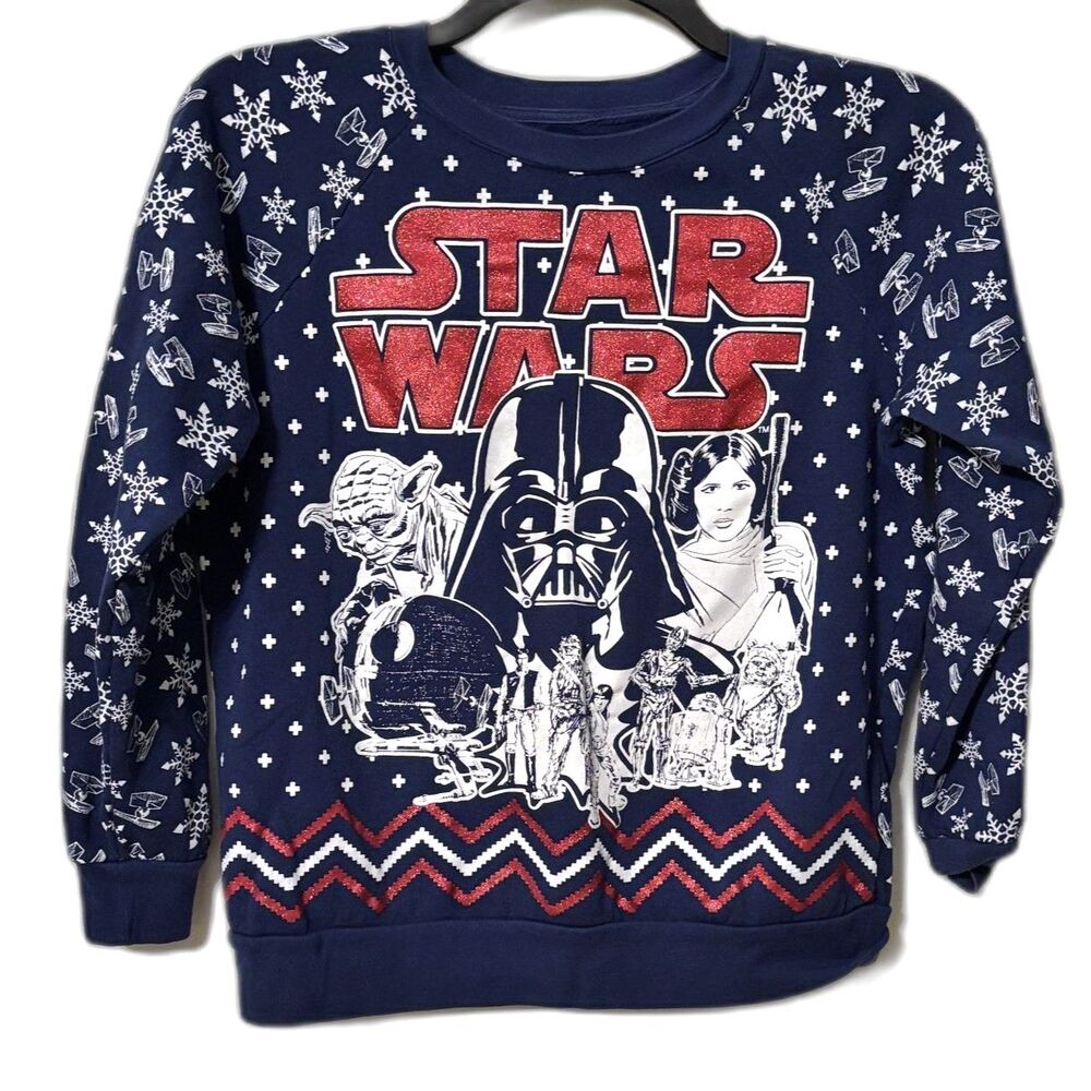 Star Wars Holiday Sweatshirt Youth Medium Blue Christmas  Darth Vader Disney